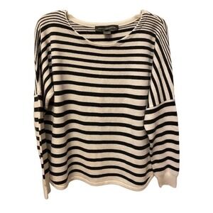 French Connection Sweater Womens Medium Black White Striped Acrylic Blend Knit